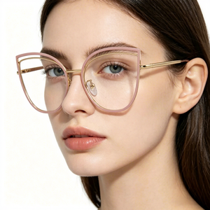 Nouvelle <span class=keywords><strong>monture</strong></span> de lunettes rétro pour femme, style œil de chat, en métal, anti-lumière bleue, tendance, pour le bureau - Product Image 1