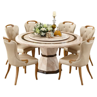 Ensemble de tables à manger rondes de style nordique, design écologique, plateau en pierre frittée marbrée, pieds en bois, pour la maison et l'hôtel