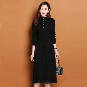 Huachao moda señoras vestido Casual Slim Fit mujeres suéter <span class=keywords><strong>de</strong></span> <span class=keywords><strong>punto</strong></span> sobre la rodilla <span class=keywords><strong>de</strong></span> <span class=keywords><strong>punto</strong></span> medio cuello vestido encaje suéter vestido para dama - Product Image 3