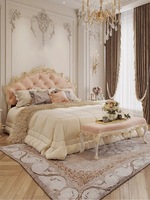 Ensemble de lit double en bois sculpté avec des papillons roses et des fleurs, style princesse, chambre de fille, design précieux, style italien, Milan