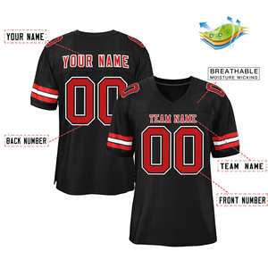 Custom <b>Black</b> Red-<b>White</b> Classic Style Mesh Authentic <b>Football</b> Jersey - Product Image 4