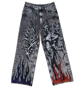 Groothandel Custom Mannen Denim Cargo Broek Print Logo High-End Kwaliteit Mannen High Street Wear Overall Heren Broek