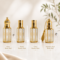 Flacon d'attar en verre octogonal de 6 ml, 10 ml, 12 ml, flacon d'huile essentielle de parfum arabe avec bille roulante dorée et applicateur à bâtonnet