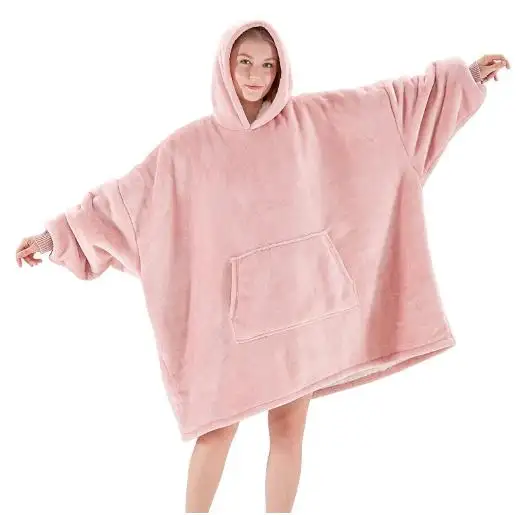 Best selling comfy original home clothes lazy blanket couple casual loose flannel hooded lambswool blanket one size fits all