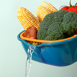 Plastic Double Layer Drain <b>Basket</b> Set 20cm Multi Functional Fruit Vegetable Washing Colander Kitchen Strainer - Product Image 2
