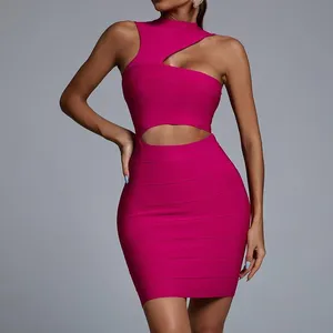 Beishi Best Verkopende Sexy Mouwloos Uitgesneden Bandage Cocktail Mini Hot Pink Bodycon Night Party Dress