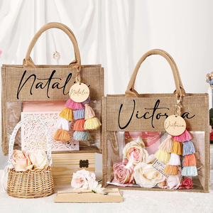 Borsa Tote in Iuta <span class=keywords><strong>Personalizzata</strong></span> all'Ingrosso <span class=keywords><strong>con</strong></span> <span class=keywords><strong>Nome</strong></span> Inciso, Borsa da Spiaggia in Lino <span class=keywords><strong>con</strong></span> Nappe per Regali e Shopping - Product Image 2