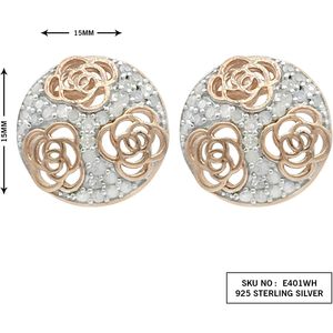 Ornaatis Floral <b>Stud</b> <b>Earrings</b> 0.61 Cttw Diamond Two Tone Gold Plated 925 Sterling <b>Silver</b> Women's Everyday Wear - Product Image 6