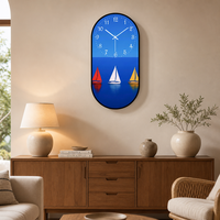 Jam Dinding Porselen Kristal HD Motif Kapal Layar Laut Biru untuk Dekorasi Rumah (Suplai Grosir)