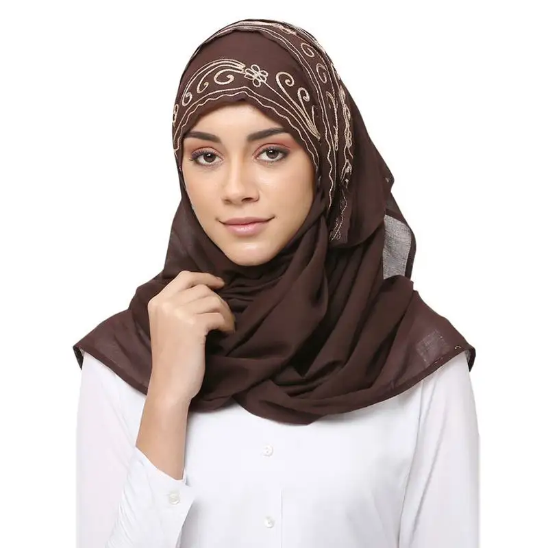 Embroidered Cotton Muslim Islamic Fancy Stylish Casual Hijab Scarf For Women Girls