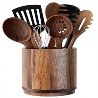 Support à ustensiles de cuisine autoportant en bois d'acacia segmenté, non pliable, avec organisateur de comptoir rotatif à 360°, grande capacité de 72 pouces