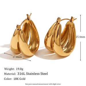 316L acier inoxydable 18K or PVD plaqué bijoux mode boucle d'oreille accessoires moulé <span class=keywords><strong>Double</strong></span> U forme brillant creux Clip boucles d'oreilles - Product Image 2
