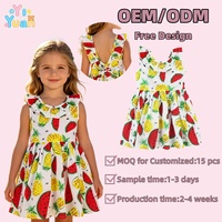 Robe d'été sans manches à volants pour petites filles, motif personnalisé OEM ODM, imprimé fruits, écoresponsable, pastèque et ananas