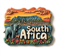 Offre spéciale Aimant de réfrigérateur en résine personnalisé Impression UV Effet de soulagement Afrique du Sud Logo de voyage Cadeau pour la maison