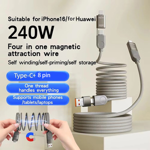 Cable de Datos Magnético de Carga Rápida de 240W con Trenzado de Nailon para <span class=keywords><strong>iPhone</strong></span>, Cable de Carga Rápida 4 en 1 <span class=keywords><strong>USB</strong></span> <span class=keywords><strong>C</strong></span> de Nailon para Samsung - Product Image 5