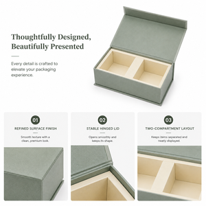Boîte cadeau pliable de luxe vert sauge avec fermeture magnétique et poignée, personnalisable avec logo, style mallette rigide - Product Image 2