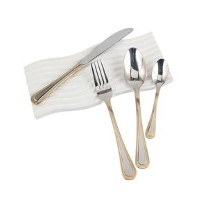 Ensemble de couverts en acier inoxydable argenté, garnitures plaquées or 24K - Product Image 6