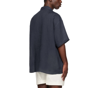 Camicie abbottonate pesanti in <span class=keywords><strong>lino</strong></span> da <span class=keywords><strong>uomo</strong></span> causali a maniche corte con colletto aperto allentato OEM all'ingrosso - Product Image 2