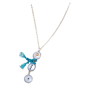 Cute Cartoon Snowman Button Pendant Necklace Zinc Alloy Blue <b>Red</b> <b>Scarf</b> Christmas Winter Gift Jewelry - Product Image 5