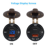 Interruptor de encendido y apagado de 12V y 24V, carga rápida, 18W, Puerto USB 3,0, tipo C, 30W, PD, QC3.0, pantalla de voltímetro, cargador de coche
