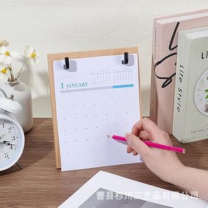 Sugikawa Wooden Desk <b>Calendar</b> Stand Table <b>Calendar</b> With Iron Support Office Desktop Decorative <b>Calendar</b> Ornament - Product Image 3