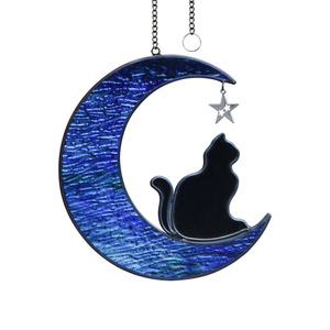 Coral Pet Colorful Stained Glass Sun Catcher Moon Star Cat Hanging Memorial Decoration with Custom Logo for Pet Loss Gift