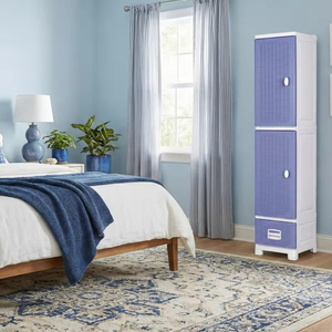 Multifunctional Foldable Plastic <b>Storage</b> Container Stackable with Rattan Pattern Drawer and Hanging Clothes Pole for Bedroom - Product Image 6