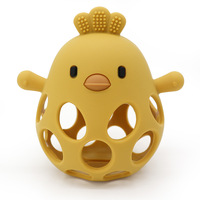 Hochet de dentition en silicone sans BPA, motif animal de dessin animé, hibou et poussin mignons, jouet creux à saisir pour bébé, jouet sensoriel à mâcher pour soulager les poussées dentaires, cadeau
