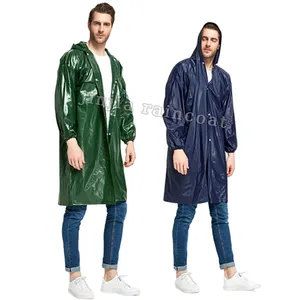 定制雨衣防水雨衣可重复使用塑料雨衣聚氯乙烯绿色成人长雨衣