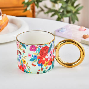 <span class=keywords><strong>Tasse</strong></span> en céramique à fleurs de luxe légère, plaquée or, <span class=keywords><strong>grande</strong></span> poignée, mug - Product Image 6