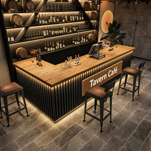 Aménagement intérieur personnalisé pour pub industriel |   Comptoir de bar vintage, présentoir à vin en bois et métal, mobilier de restaurant - Product Image 5