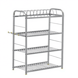 Étagère à vaisselle en métal à 4 niveaux, support de rangement de cuisine sur pied avec crochets, porte-bol multifonctionnel - Product Image 3