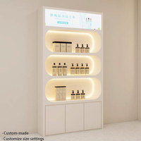 Armoire de présentation de maquillage en bois personnalisée minimaliste moderne Finition émaillée au four |   Salon de beauté, magasin de détail pour |   Affichage