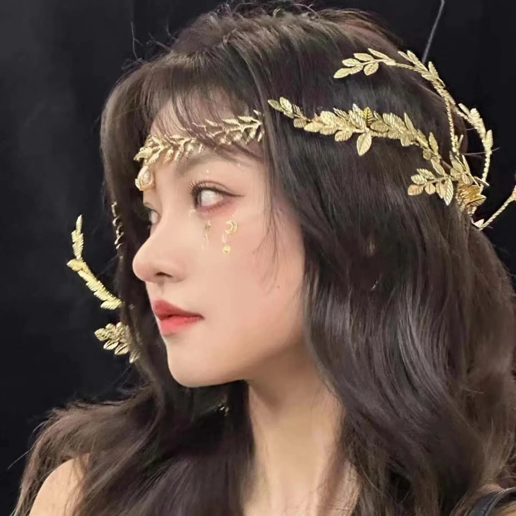Desain Barok baru dewi Yunani emas Aloi cabang daun berbentuk Hairband mahkota aksesoris untuk wanita