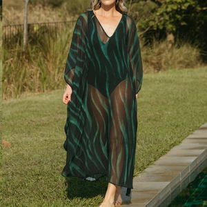 2026 <b>Beach</b> Print Elegant V-Neck Semi-Sheer Comfortable Long <b>Robe</b> High-Quality Flowy Chiffon Dress <b>Robe</b> - Product Image 3