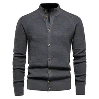 Holya grueso antiarrugas transpirable Casual de un solo pecho Color sólido cárdigan de punto hombre suéter moda de invierno