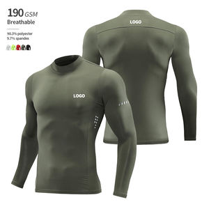Camiseta Deportiva de Manga Larga para Hombre, Corte Ajustado, 190 GSM, Compresión Elástica, para Gimnasio y Running, Diseño Liso Teñido, con Logotipo Personalizado OEM - Product Image 1