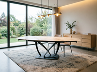 Table à manger rectangulaire moderne avec plateau en céramique, facile à assembler, plateau en céramique avec pieds en métal KD, usine de meubles d'exportation de Foshan
