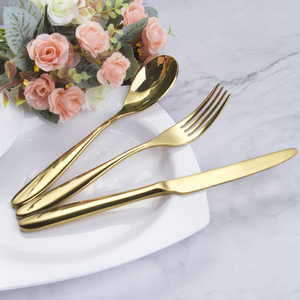 Cuchara de comedor <span class=keywords><strong>fina</strong></span> con mango grueso al por mayor, tenedor y cuchillo, cubiertos de oro brillante para bodas - Product Image 1