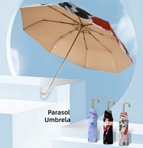 Paraguas con Mango Dorado, Personalizable OEM, Protección UV, Reforzado, Doble Uso para Sol y Lluvia, Portátil, Plegable - Product Image 3