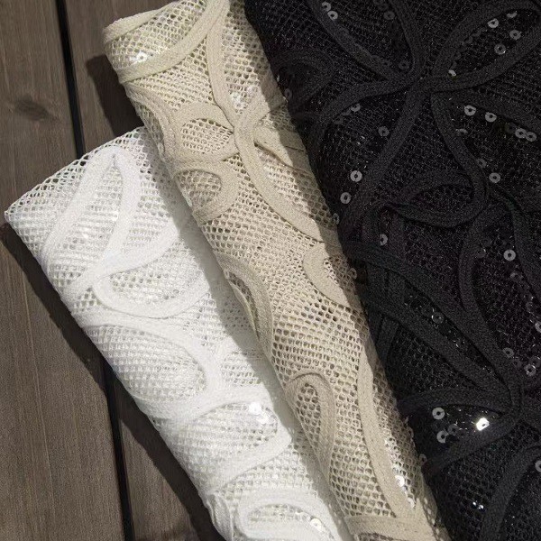 Factory Direct Sales New DIY Chinese Style Jacquard Embroidery Lace Fabric Knitted Medium Weight 100% Polyester