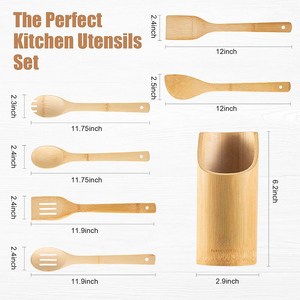 Set di utensili da <span class=keywords><strong>cucina</strong></span> in legno spatola Set di utensili in bambù organico con supporto - Product Image 5