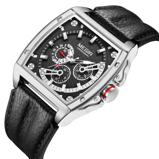 Leather Band MEGIR 2204 Square Case Brand Men's Watch Imported Quartz Movement Waterproof Fashion Mens Sports Watch New Hot Sale