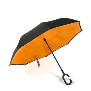 Windproof הפוך מטרייה מתקפל כפול שכבה הפוך מטרייה C-וו עצמי Stand גשם מטרייה