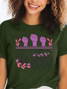 Elegante T-Shirt da Donna con Stampa per la Giornata Internazionale della Donna, Girocollo, Maniche Corte, Stile Casual, 100% Cotone, Vestibilità Regolare - Product Image 1