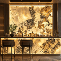Dalle de quartzite exotique translucide de luxe, dalle de pierre cristalline or brésilien, mur TV rétroéclairé, îlot de cuisine, carrelage