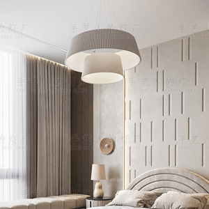 Japanese Style Modern Nordic White Fabric Pendant <b>Light</b> Round LED Chandelier For Living Room <b>Dining</b> Room - Product Image 5