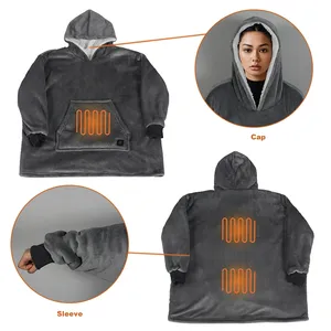 Heated <strong>Hoodie</strong> for Home Office 3 Heating Levels USB Electric Wearable Blanket Oversized Flannel Fleece <strong>Snuggie</strong> Blanket - Product Image 3
