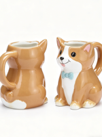Mug en céramique 3D mignon en forme de Corgi, adorable tasse à café en forme de chien avec nœud papillon bleu