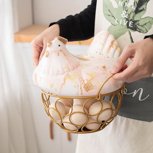 Ceramic Hen Egg <b>Basket</b> <b>With</b> <b>Lid</b> Fresh Keeping Kitchen Storage Decorative Fruit Garlic Potato Container - Product Image 2